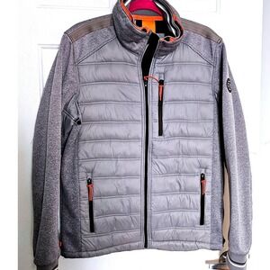 Point Zero Men's Puffer Hybrid Spring Jacket‎ Gray Orange Trim Zip Front Size M